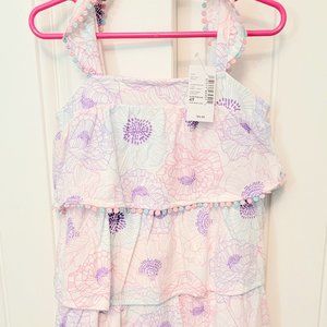 Childrens Place Girls 4T Tiered Layered Pom Summer Dress Floral White Purple NWT